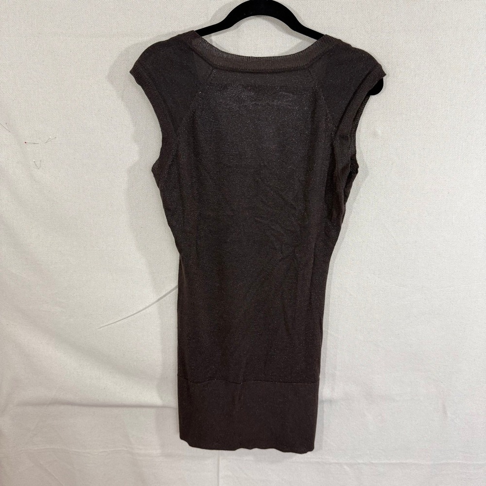 Seven7 Studio Womens Brown Metallic Knit V-Neck Cap Sleeve Tunic Top Large - Picture 3 of 7